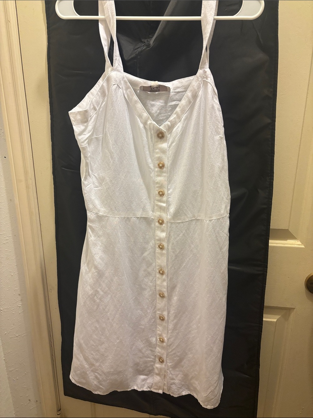 LOFT White Button-Front Midi Sundress with Spaghetti Straps